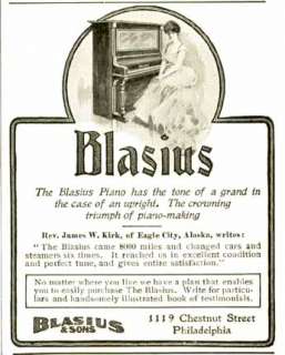 1902 AD FOR BLASIUS & SONS UPRIGHT PIANOS OF PHILA.  