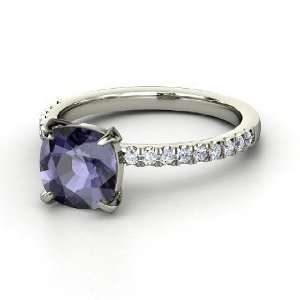   Ring, Cushion Iolite Sterling Silver Ring with Diamond Jewelry