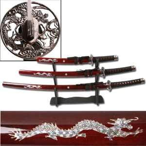 3pc Red Dragon Set Samurai Sword set (#JS697R) Everything 
