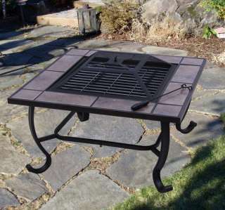 New 32inch Fire Pit BBQ Metal Square Firepit Heater Outdoor with Cover 