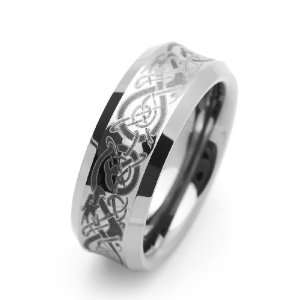 8MM Comfort Fit Tungsten Wedding Band Celtic Dragon Engraved Concaved 