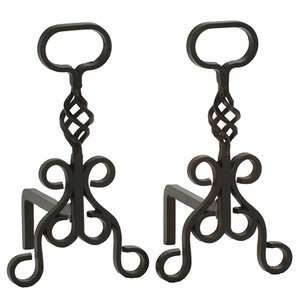  Twisted Basket Wrought Iron Andirons with Long Shanks 