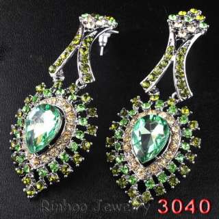 Green Focal Drop Full Rhinestone Acryl Crystal Bead Link Necklace 