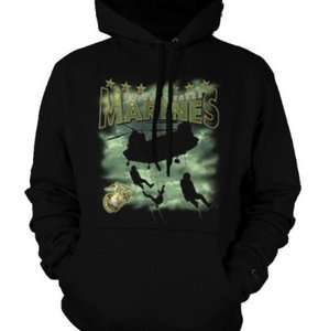 United States Marines Sweatshirt Hoodie USMC Helicopter With Soldiers 