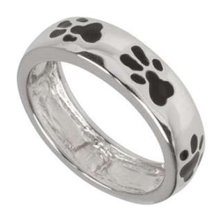 Paw Print Ring Black 925 Sterling Silver Band Size 8  