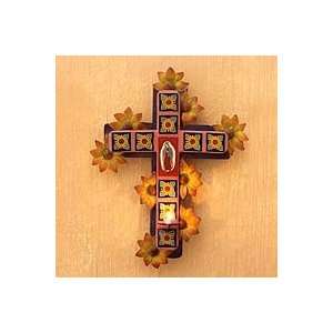  NOVICA Iron wall candleholder, Cross of Guadalupe
