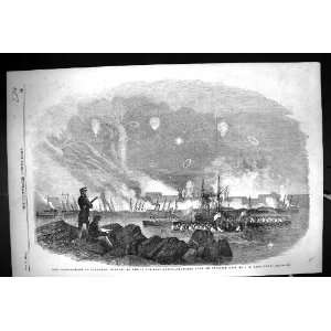 1855 War Bombardment Sveaborg Burning Gun boat Sheds Ships Carmichael