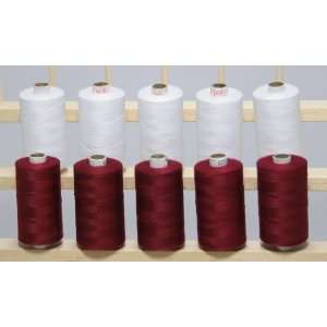 LARGE MAROON & WHITE Spools of 3 PLY Polyester Sewing Quilting Serger 