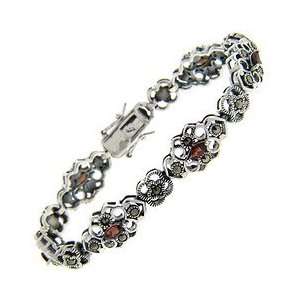  Sterling Silver Marcasite Red Marquise Bracelet Jewelry