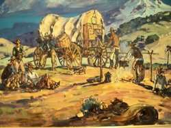Orig Oil Painting Marjorie Reed Cowboy chuckwagon  