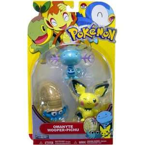   Series 13 Basic Figure 3 Pack Omanyte, Wooper and Pichu Toys & Games