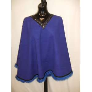  WOMENS WOOL&CASHMERE/LEATHER/CHEZ CRYSTAL PONCHO MADE IN 