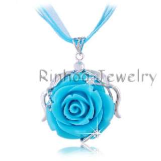 8strds Flower 42MM Rhinestone Charms Pendant Necklaces  