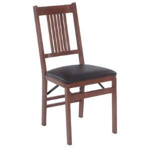 True Mission Wood Folding Chair with Vinyl Seat in Fruitwood (Set of 2 