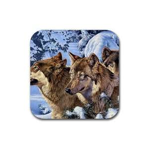  Wolf pack Rubber Square Coaster set (4 pack) Great Gift 