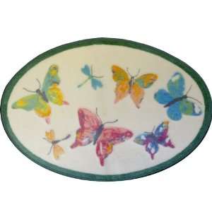 Fluttering Butterflies White And Green Bathroom Rug  