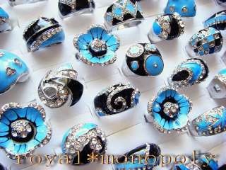wholesale lots of 25pieces Blue Glaze Rhinestone rings  