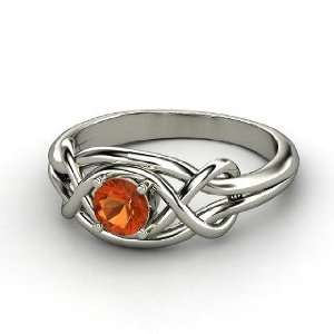  Infinity Knot Ring, Round Fire Opal Sterling Silver Ring 