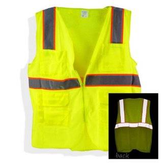High Visibility ANSI Safety Vest with Front Zipper 6 Pockets   Large 