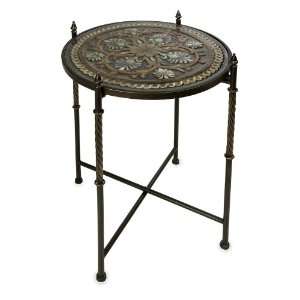   25 Floral Medallion Glass Top Decorative Accent Table