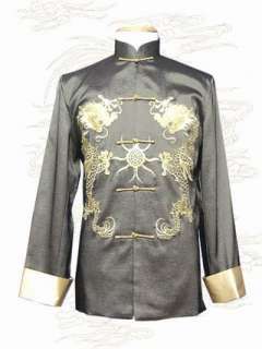 Black Chinese Mens Kung fu jacket/coat dragon M XXXL  