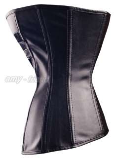 Gothic Black Bonded Leather CORSET Bustier Zipper Fronted Clubwear HOT 