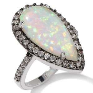  LONG PEAR SYNTHETIC WHITE OPAL RING CHELINE Jewelry