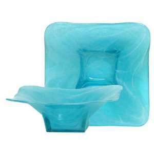   Art Glass Small Aqua Blue Wing Bowl 7 1/2D, 2 1/2H