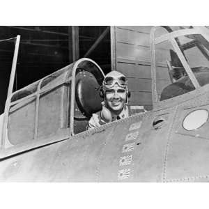  Smiling Ww2 Navy Pilot Sitting in Cockpit of Fighter Plane 