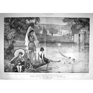  1900 WEIR POOL PANGBOURNE RIVER THAMES BATHING HOUSE