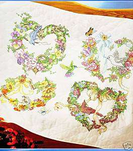 Cross Stitch Kit ~ Heart Wreaths for All Seasons QUILT  