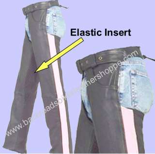  LEATHER MOTORCYCLE BIKER CHAPS with PINK STRIPE SIZES 2XS 10XL  