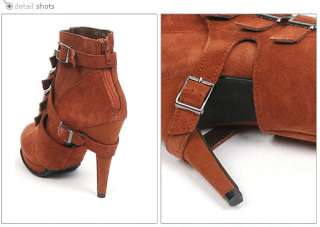 Women Leather suede buckle platform ankle booties boots  
