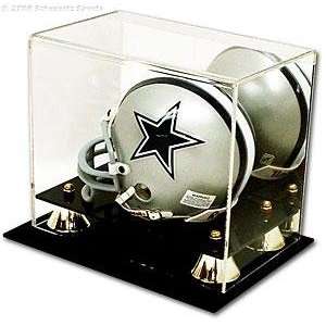 Deluxe Acrylic Mini Helmet Display Case with Gold Risers and Mirrored 