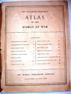 MATTHEWS NORTHRUP *ATLAS of the WORLD at WAR* WWII VG+  