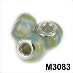 LOT OF 3 BEADS EUROPEAN MURANO GLASS SILVER CHARM FOR BRACELET M3008 