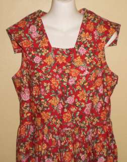 LAURA ASHLEY Red Floral Print Cotton Dress US 12 UK 14  