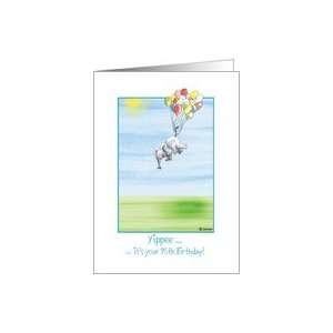  95th Birthday, cute Elephant flying with balloons Card 