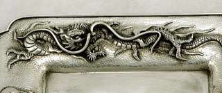Japanese Sterling Silver Dragon in Crashing Waves Tray Meiji Arthur 