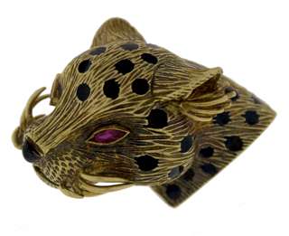 Corletto Ruby, Black Onyx, 18K Gold Leopard Brooch  