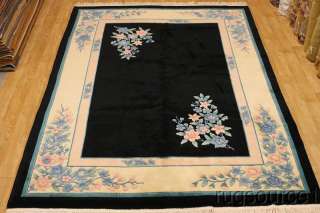 TOP QUALITY FLORAL BLACK 9X12 ART DECO CHINESE ORIENTAL AREA RUG WOOL 