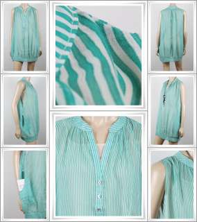 Sheer Striped Sleeveless Long Top DRESS Sz L~XL(GREEN))  