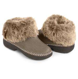 ISOTONER TAUPE Woodlands Low BOOT Style Slipper Shoe Microsuede Faux 