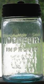 PINT Fruit Jar WOODBURY IMPROVED WGW Monogram  