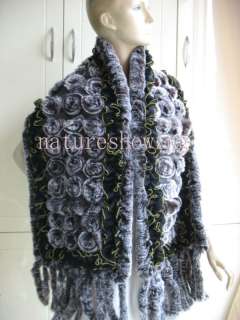 Wonderful Womens rabbit FUR rose shawl/scarf/cape(brown)  