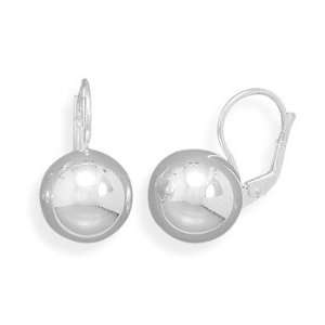    14mm Ball Earring on Lever Back 925 Sterling Silver Jewelry