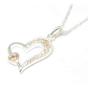    925 Silver Golden Shadow Heart Pendant on 18 Chain Jewelry