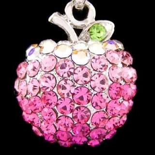 N404A Gorgeous 3D Apple Twinkling Pink Crystal Cute Fruit Chain 