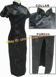 Chinese Women Long Cheongsam Evening Dress Black WLD 01  