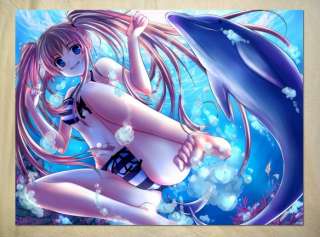 S598 Anime Underwater Striped Swimsuit Girl POSTER  